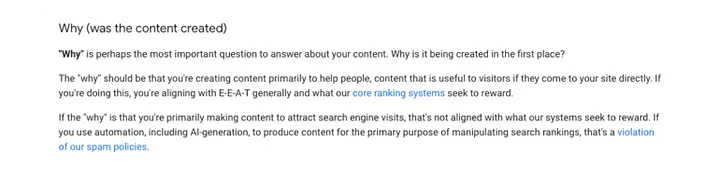 A sample from the Useful Content Guidelines: Google doesn’t want material generated for SEO